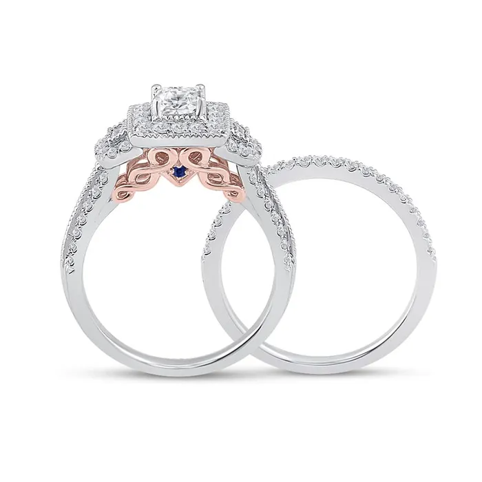 gndatlanta Rings 14k Twotone Gold Princess Diamond Bridal Wedding Ring Set 1 Cttw Certified