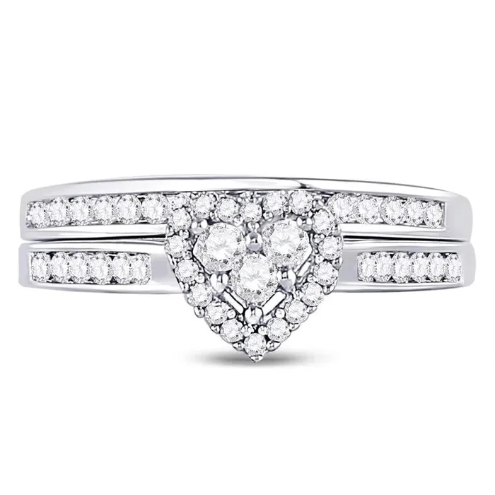 gndatlanta Rings 14k White Gold Diamond Heart Bridal Wedding Ring Set 12 Cttw