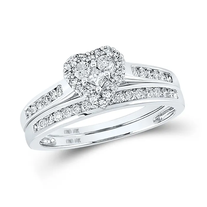gndatlanta Rings 14k White Gold Diamond Heart Bridal Wedding Ring Set 12 Cttw