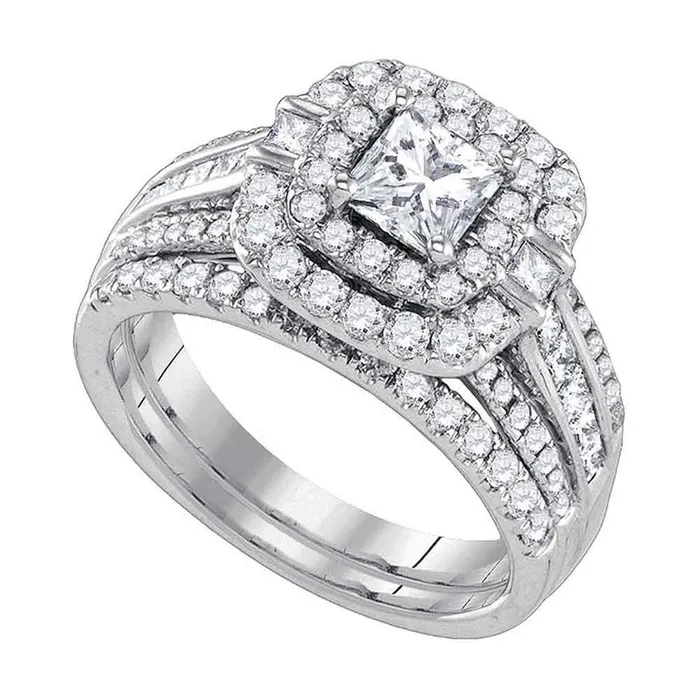 gndatlanta Rings 14k White Gold Diamond Princess Double Halo Bridal Engagement Ring Set 2 Cttw