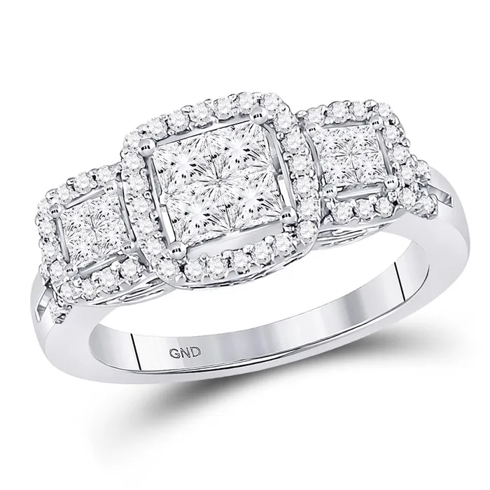 gndatlanta Rings 14k White Gold Princess Diamond 3stone Ring 1 Cttw