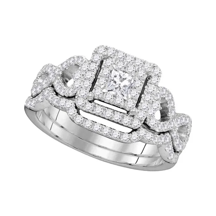 gndatlanta Rings 14k White Gold Princess Diamond Woven Bridal Wedding Ring Set 78 Cttw Certified gndatlanta Rings 14k White Gold Princess Diamond Woven Bridal Wedding Ring Set 78 Cttw Certified