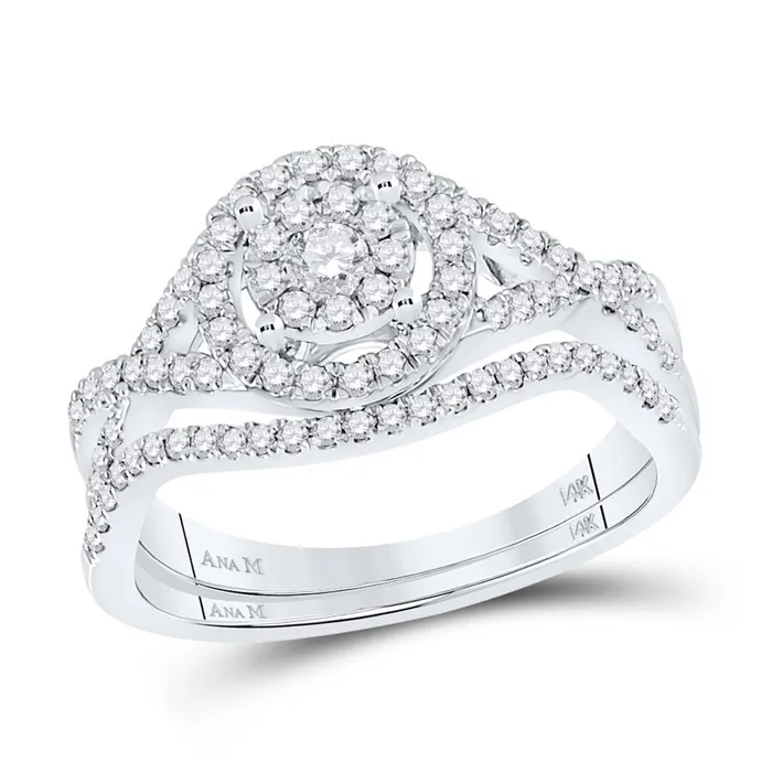 gndatlanta Rings 14k White Gold Round Diamond Cluster Bridal Wedding Ring Set 12 Cttw gndatlanta Rings 14k White Gold Round Diamond Cluster Bridal Wedding Ring Set 12 Cttw