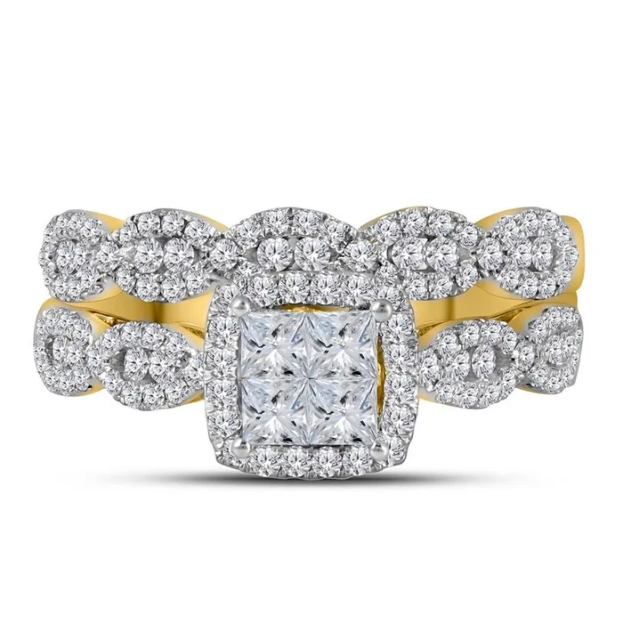 gndatlanta Rings 14k Yellow Gold Princess Diamond Bridal Wedding Ring Set 1 Cttw gndatlanta Rings 14k Yellow Gold Princess Diamond Bridal Wedding Ring Set 1 Cttw