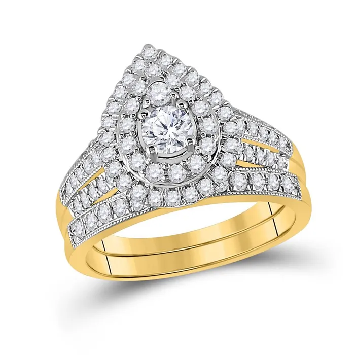 gndatlanta Rings 14k Yellow Gold Round Diamond Pear Bridal Wedding Ring Set 1 Cttw Certified gndatlanta Rings 14k Yellow Gold Round Diamond Pear Bridal Wedding Ring Set 1 Cttw Certified