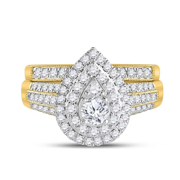 gndatlanta Rings 14k Yellow Gold Round Diamond Pear Bridal Wedding Ring Set 1 Cttw Certified