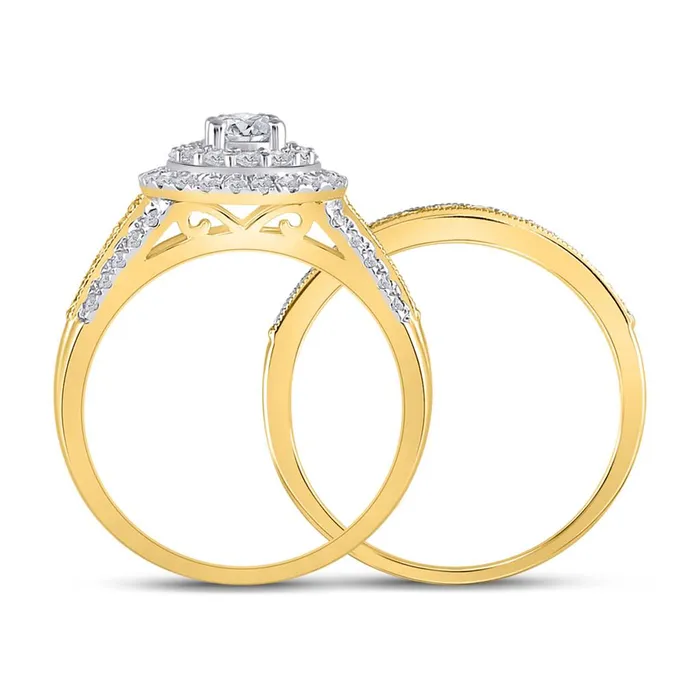 gndatlanta Rings 14k Yellow Gold Round Diamond Pear Bridal Wedding Ring Set 1 Cttw Certified