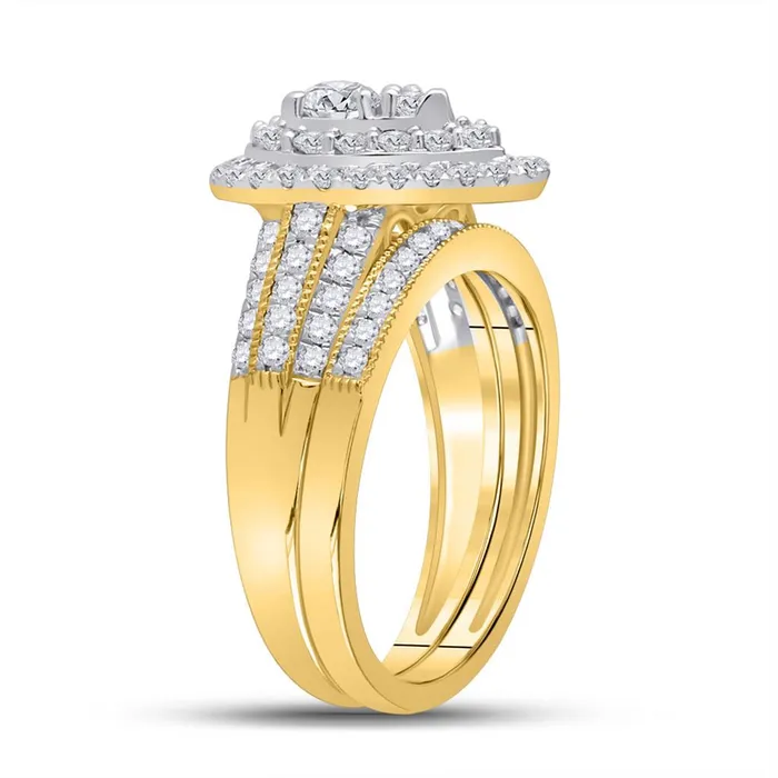 gndatlanta Rings 14k Yellow Gold Round Diamond Pear Bridal Wedding Ring Set 1 Cttw Certified