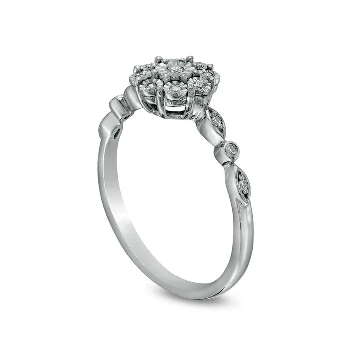 Goldia 007 CT TW Natural Diamond Frame Alternating Shank Ring in Sterling Silver Rings Goldia 007 CT TW Natural Diamond Frame Alternating Shank Ring in Sterling Silver Rings