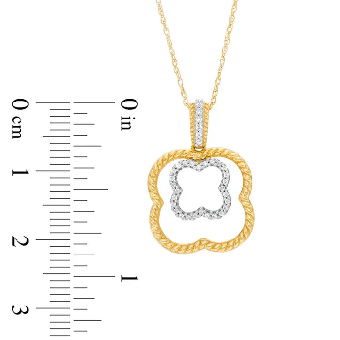 Goldia 01 CT TW Natural Diamond and RopeTextured Double Clover Pendant in 10K Yellow Gold Necklaces Goldia 01 CT TW Natural Diamond and RopeTextured Double Clover Pendant in 10K Yellow Gold Necklaces