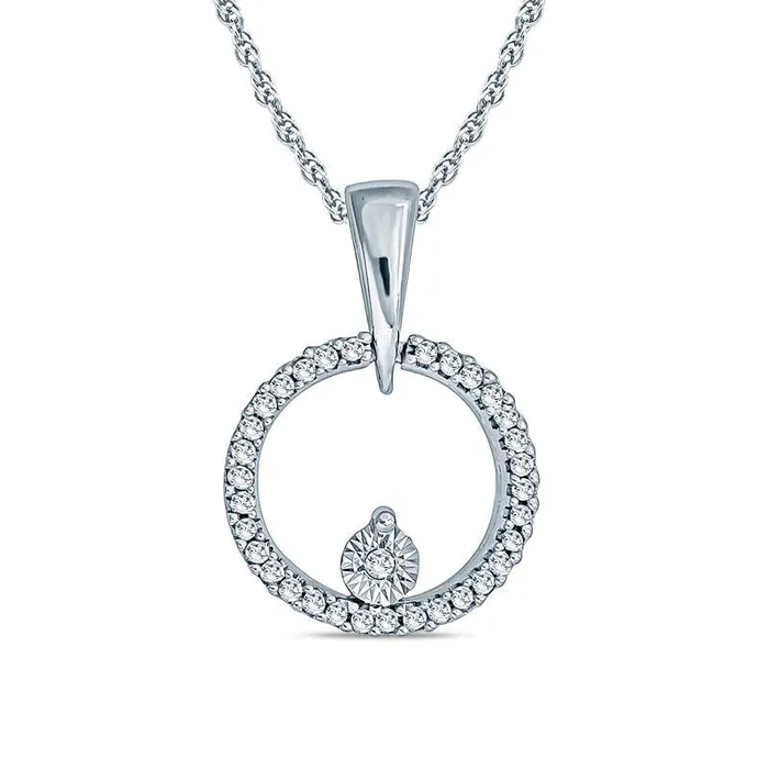 Goldia 01 CT TW Natural Diamond Circle Pendant in Sterling Silver Necklaces Goldia 01 CT TW Natural Diamond Circle Pendant in Sterling Silver Necklaces