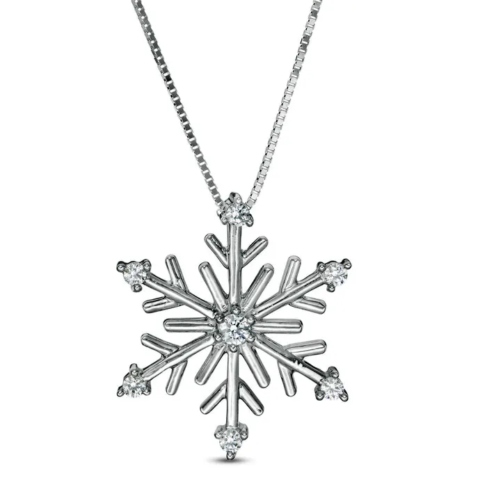 Goldia 01 CT TW Natural Diamond Snowflake Pendant in 10K White Gold Necklaces Goldia 01 CT TW Natural Diamond Snowflake Pendant in 10K White Gold Necklaces