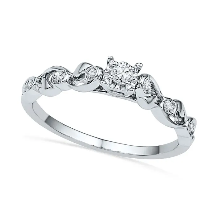 Goldia 013 CT TW Natural Diamond Ribbon Promise Ring in Solid 10K White Gold Rings Goldia 013 CT TW Natural Diamond Ribbon Promise Ring in Solid 10K White Gold Rings