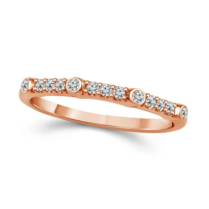 Goldia 013 CT TW Natural Diamond Station Stackable Band in Solid 10K Rose Gold Rings Goldia 013 CT TW Natural Diamond Station Stackable Band in Solid 10K Rose Gold Rings