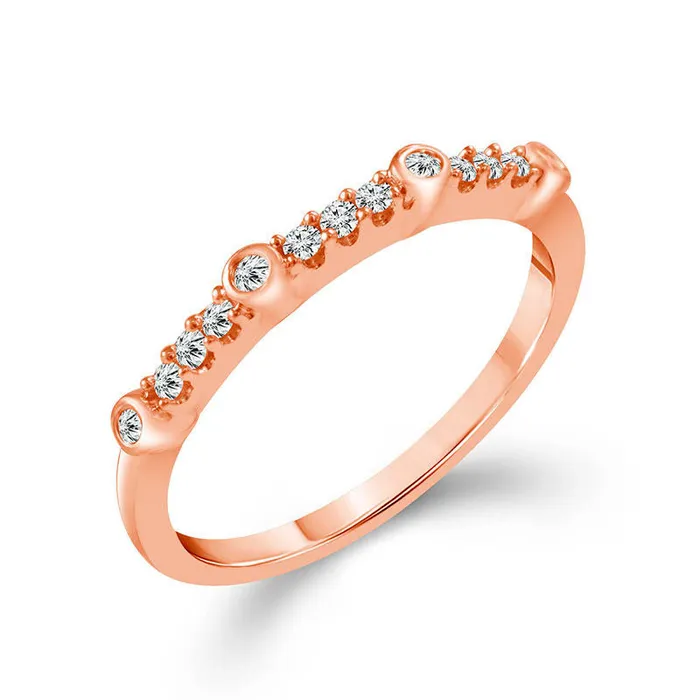 Goldia 013 CT TW Natural Diamond Station Stackable Band in Solid 10K Rose Gold Rings Goldia 013 CT TW Natural Diamond Station Stackable Band in Solid 10K Rose Gold Rings
