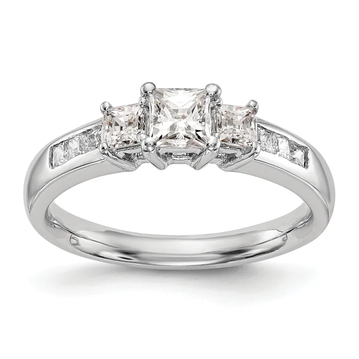 Goldia 016ct CZ Solid Real 14K White Gold 3Stone Engagement Ring Rings