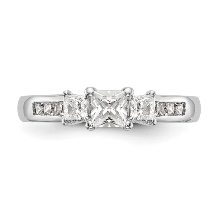 Goldia 016ct CZ Solid Real 14K White Gold 3Stone Engagement Ring Rings