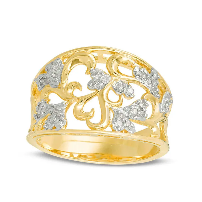 Goldia 017 CT TW Natural Diamond Heart Open Filigree Ring in Solid 10K Yellow Gold Rings Goldia 017 CT TW Natural Diamond Heart Open Filigree Ring in Solid 10K Yellow Gold Rings