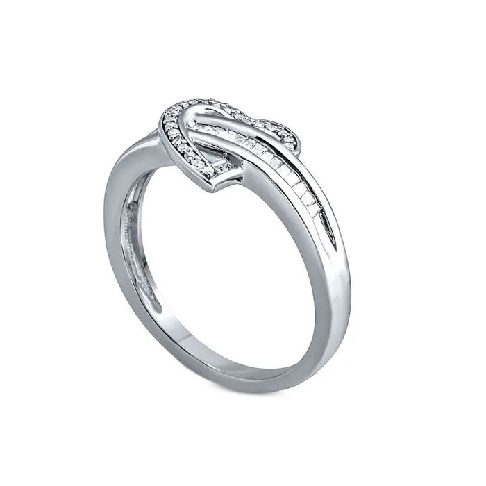 Goldia 020 CT TW Baguette and Round Natural Diamond Heart Ring in Sterling Silver Rings Goldia 020 CT TW Baguette and Round Natural Diamond Heart Ring in Sterling Silver Rings