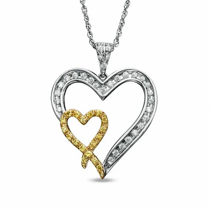 Goldia 025 CT TW Enhanced Yellow and White Natural Diamond Double Heart Pendant in Sterling Silver Necklaces Goldia 025 CT TW Enhanced Yellow and White Natural Diamond Double Heart Pendant in Sterling Silver Necklaces