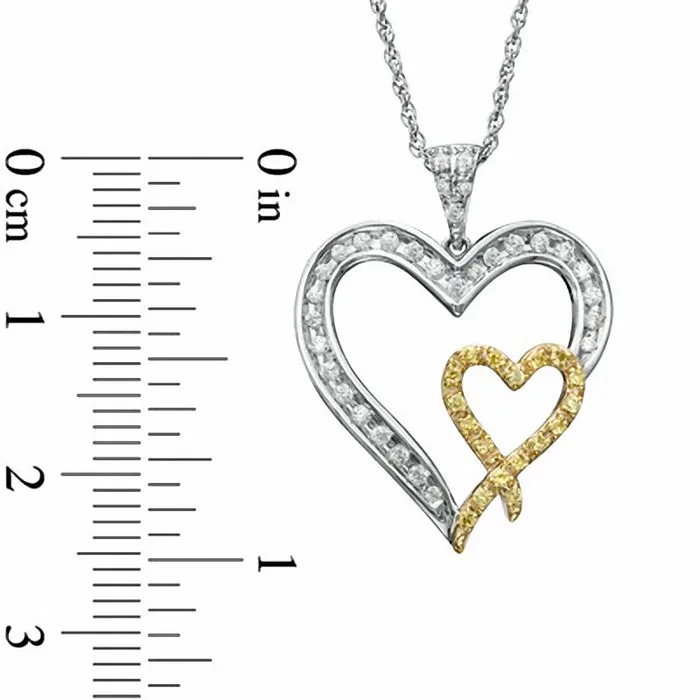 Goldia 025 CT TW Enhanced Yellow and White Natural Diamond Double Heart Pendant in Sterling Silver Necklaces Goldia 025 CT TW Enhanced Yellow and White Natural Diamond Double Heart Pendant in Sterling Silver Necklaces