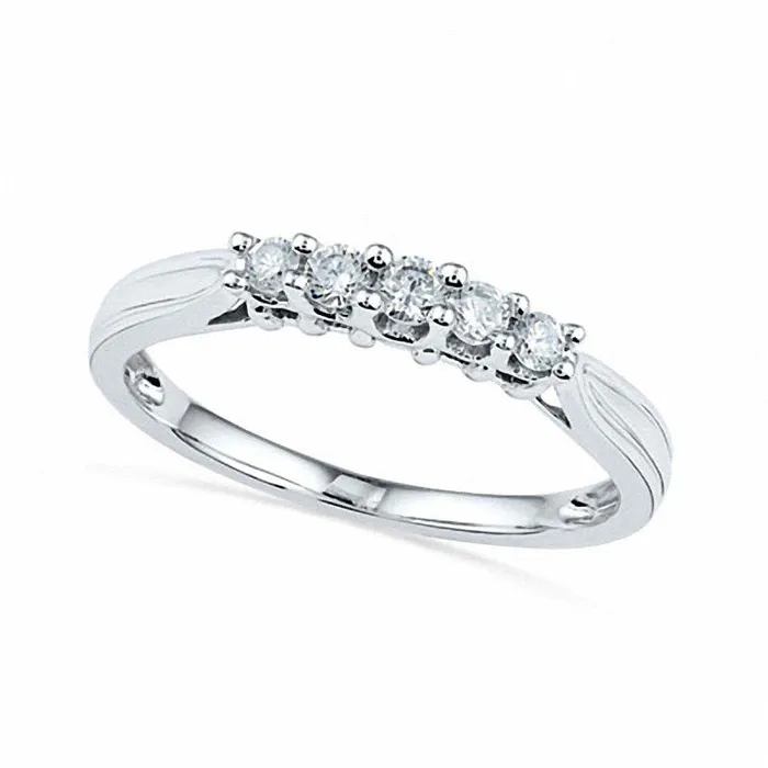 Goldia 025 CT TW Natural Diamond Five Stone Wedding Band in Solid 10K White Gold Rings Goldia 025 CT TW Natural Diamond Five Stone Wedding Band in Solid 10K White Gold Rings