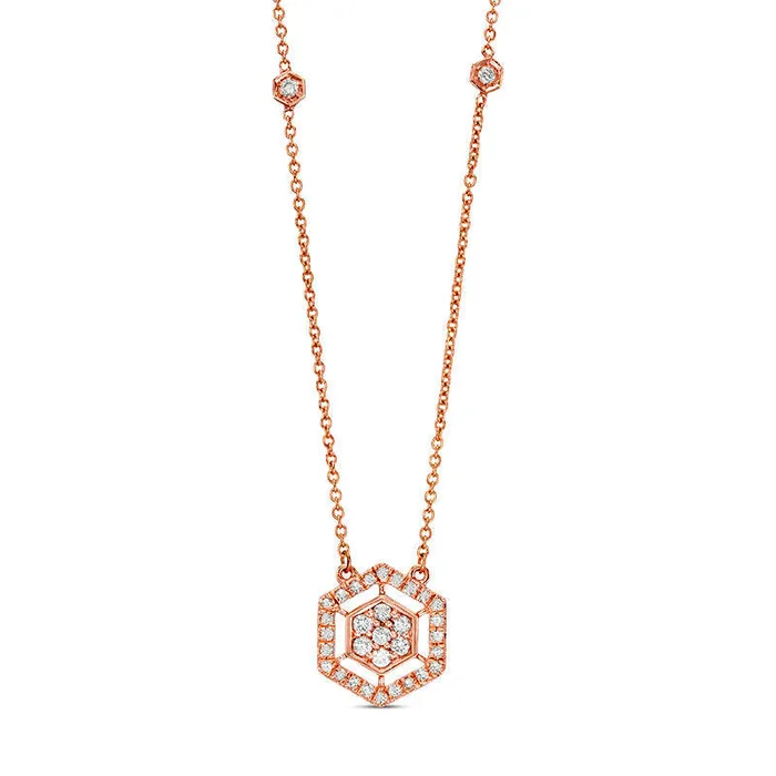 Goldia 025 CT TW Natural Diamond Hexagon Frame Necklace in 14K Rose Gold Necklaces Goldia 025 CT TW Natural Diamond Hexagon Frame Necklace in 14K Rose Gold Necklaces