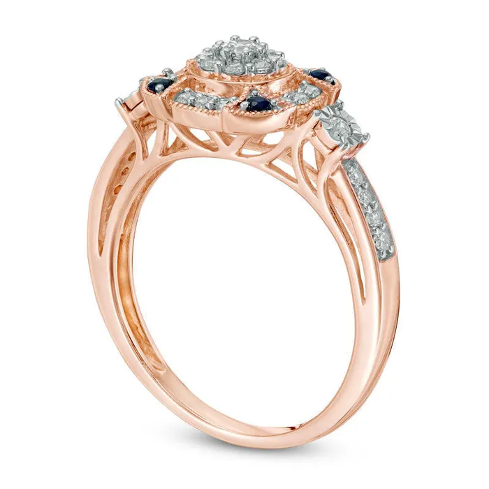Goldia 033 CT TW Natural Diamond and Blue Sapphire Double Frame Antique VintageStyle Engagement Ring in Solid 10K Rose Gold Rings Goldia 033 CT TW Natural Diamond and Blue Sapphire Double Frame Antique VintageStyle Engagement Ring in Solid 10K Rose Gold Rings