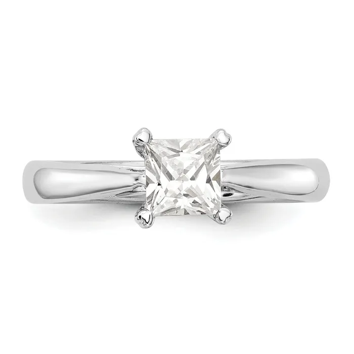 Goldia 033ct CZ Solid Real 14k White Gold Square Solitaire Engagement Ring Rings