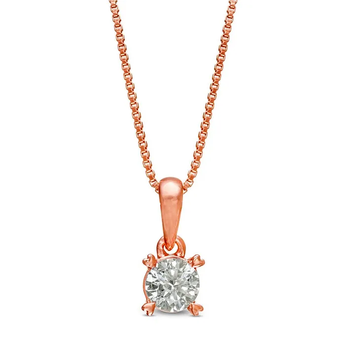 Goldia 038 CT TW Natural Clarity Enhanced Solitaire with Heart Prongs Pendant in 10K Rose Gold Necklaces Goldia 038 CT TW Natural Clarity Enhanced Solitaire with Heart Prongs Pendant in 10K Rose Gold Necklaces