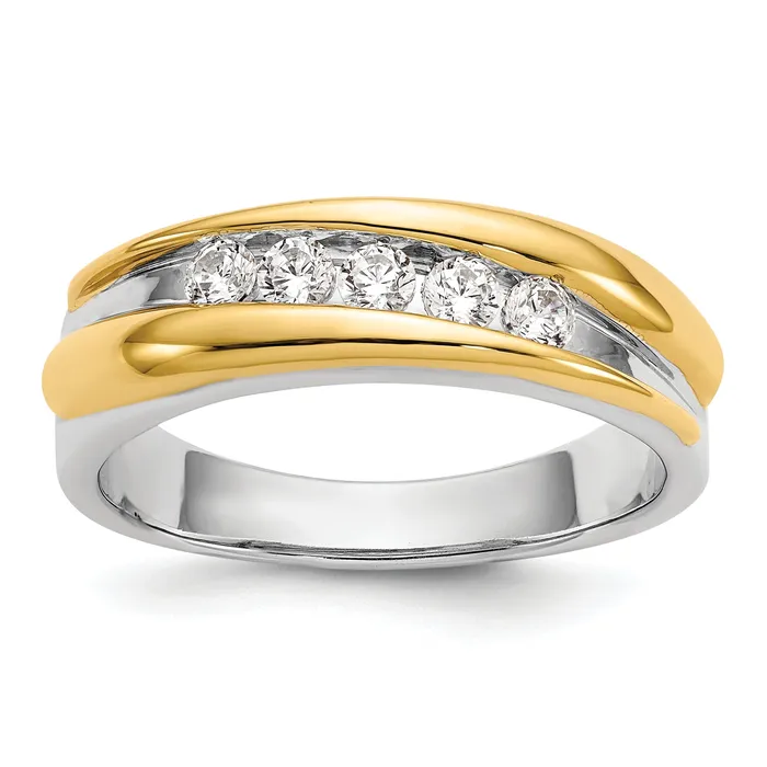 Goldia 040ct CZ Solid Real 14k Twotone Mens Wedding Band Ring Rings