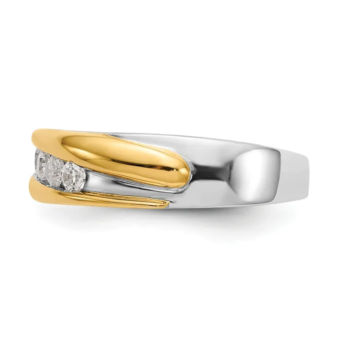 Goldia 040ct CZ Solid Real 14k Twotone Mens Wedding Band Ring Rings