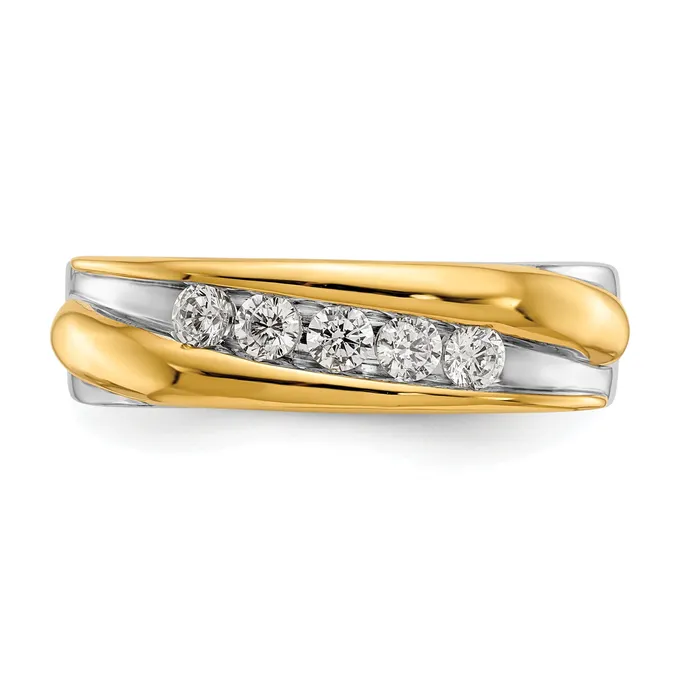 Goldia 040ct CZ Solid Real 14k Twotone Mens Wedding Band Ring Rings