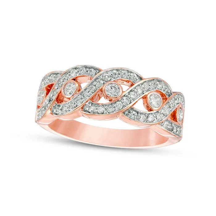 Goldia 050 CT TW Natural Diamond Five Stone Station Wave Band in Solid 10K Rose Gold Rings Goldia 050 CT TW Natural Diamond Five Stone Station Wave Band in Solid 10K Rose Gold Rings