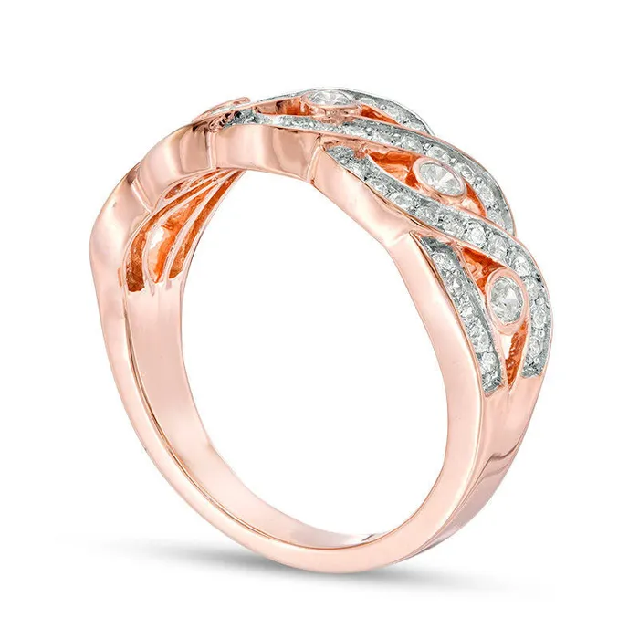 Goldia 050 CT TW Natural Diamond Five Stone Station Wave Band in Solid 10K Rose Gold Rings Goldia 050 CT TW Natural Diamond Five Stone Station Wave Band in Solid 10K Rose Gold Rings