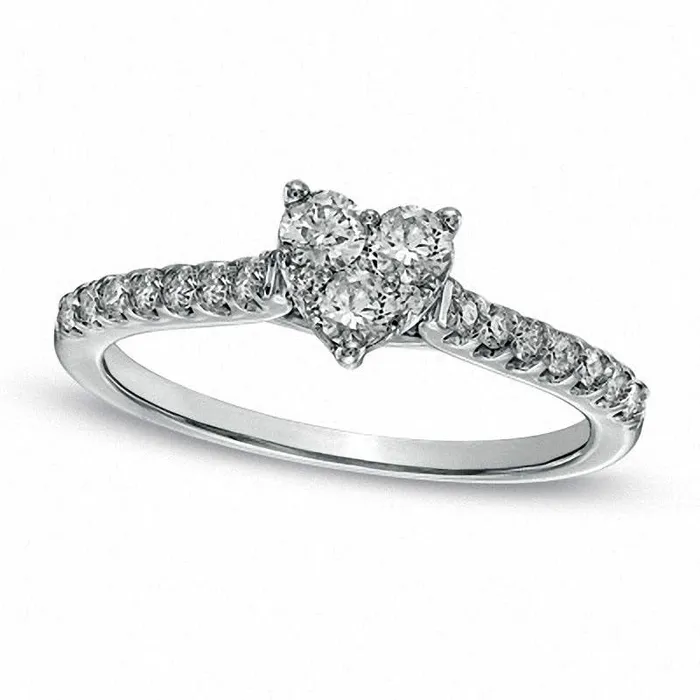 Goldia 050 CT TW Natural Diamond HeartShaped Engagement Ring in Solid 14K White Gold Rings Goldia 050 CT TW Natural Diamond HeartShaped Engagement Ring in Solid 14K White Gold Rings