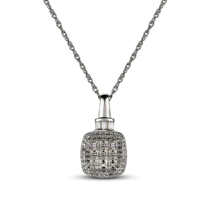 Goldia 063 CT TW PrincessCut Composite Natural Diamond Cushion Frame Collar Pendant in 10K White Gold Necklaces