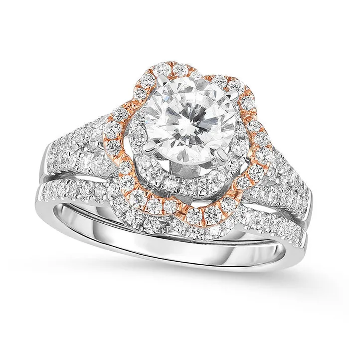 Goldia 10 CT TW Natural Diamond Double Flower Frame Bridal Engagement Ring Set in Solid 14K TwoTone Gold Rings Goldia 10 CT TW Natural Diamond Double Flower Frame Bridal Engagement Ring Set in Solid 14K TwoTone Gold Rings