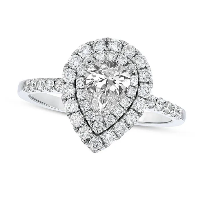 Goldia 10 CT TW PearShaped Natural Diamond Double Frame Engagement Ring in Solid 18K White Gold HSI2 Rings Goldia 10 CT TW PearShaped Natural Diamond Double Frame Engagement Ring in Solid 18K White Gold HSI2 Rings