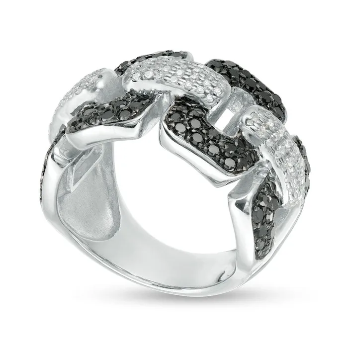 Goldia 125 CT TW Enhanced Black and White Natural Diamond Link Ring in Sterling Silver Rings Goldia 125 CT TW Enhanced Black and White Natural Diamond Link Ring in Sterling Silver Rings
