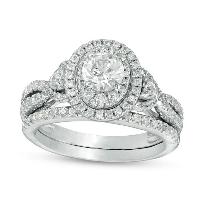 Goldia 125 CT TW Natural Diamond Oval Frame HeartSides Twist Bridal Engagement Ring Set in Solid 14K White Gold Rings Goldia 125 CT TW Natural Diamond Oval Frame HeartSides Twist Bridal Engagement Ring Set in Solid 14K White Gold Rings