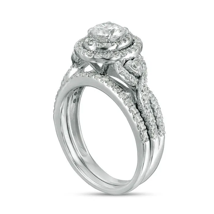Goldia 125 CT TW Natural Diamond Oval Frame HeartSides Twist Bridal Engagement Ring Set in Solid 14K White Gold Rings Goldia 125 CT TW Natural Diamond Oval Frame HeartSides Twist Bridal Engagement Ring Set in Solid 14K White Gold Rings