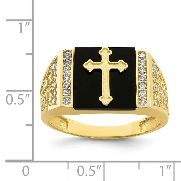 Goldia 10K Yellow Gold CZ and Onyx Cross MenS Ring Rings