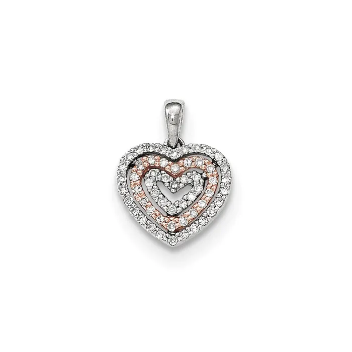 Goldia 14k TwoTone Gold Polished Real Diamond Heart Pendant Rings