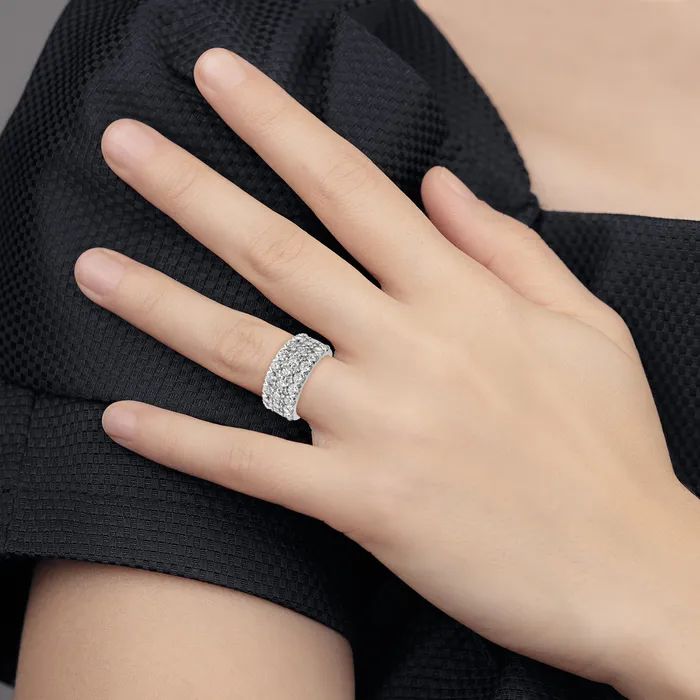 Goldia 14k White Gold 3 Ct Lab Grown Diamond VSSI G Triple Row Fashion Band Ring Rings