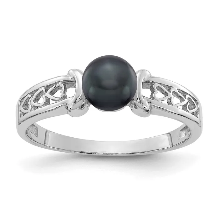 Goldia 14k White Gold 55mm Black FW Cultured Pearl ring Rings