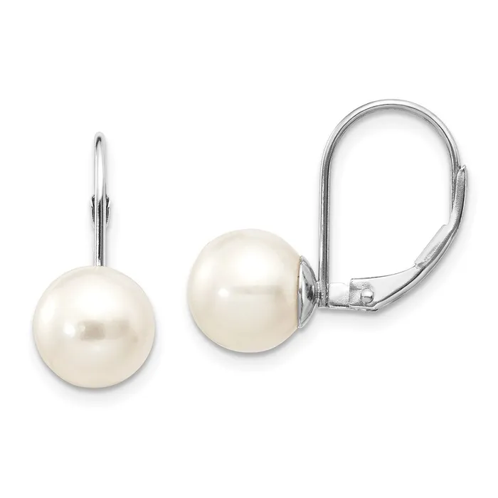 Goldia 14k White Gold 89mm Round Freshwater Cultured Pearl Leverback Earrings Earrings Goldia 14k White Gold 89mm Round Freshwater Cultured Pearl Leverback Earrings Earrings