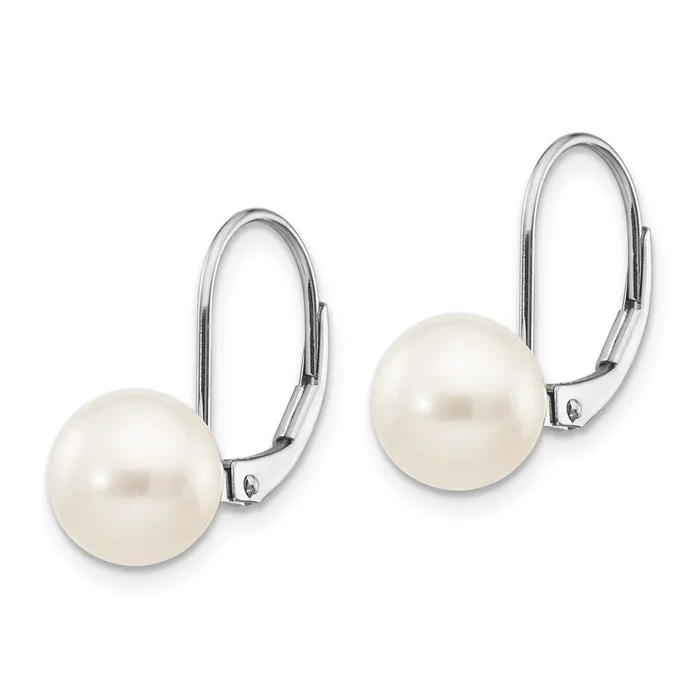 Goldia 14k White Gold 89mm Round Freshwater Cultured Pearl Leverback Earrings Earrings