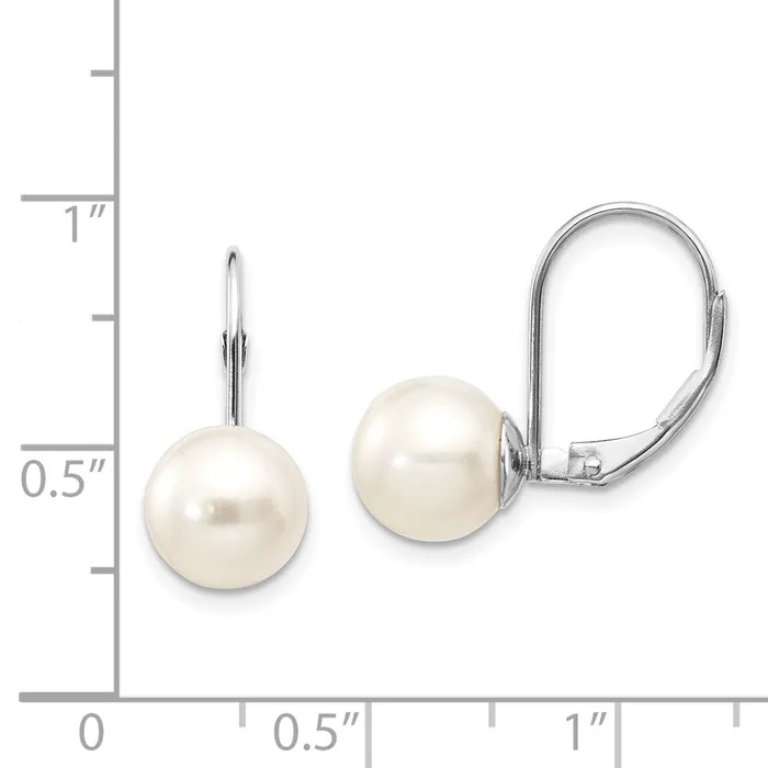Goldia 14k White Gold 89mm Round Freshwater Cultured Pearl Leverback Earrings Earrings