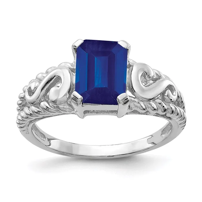 Goldia 14k White Gold 8x6mm Emerald Cut Sapphire ring Rings